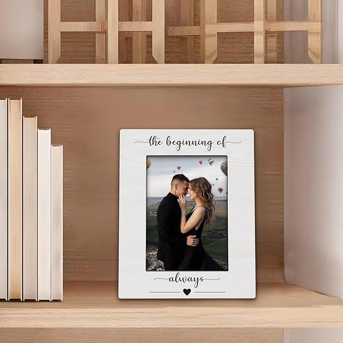 Engagement Picture Frame 5x7, Wedding Photo Frame, Engagement Gifts for Couples Newly Engaged, The Beginning of Always Wedding Couples Wooden Picture Photo Frames for Desk Home Room Decor
