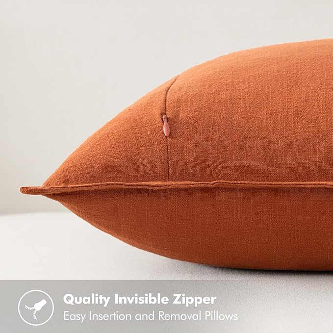MIULEE Fall Decorative Linen Euro Sham Pillow Covers 26x26 Burnt Orange Boho Farmhouse Neutral Couch Throw Pillows for Bed Pack of 2 Accent Modern Pillowcase Summer Sofa Livingroom Home Decor