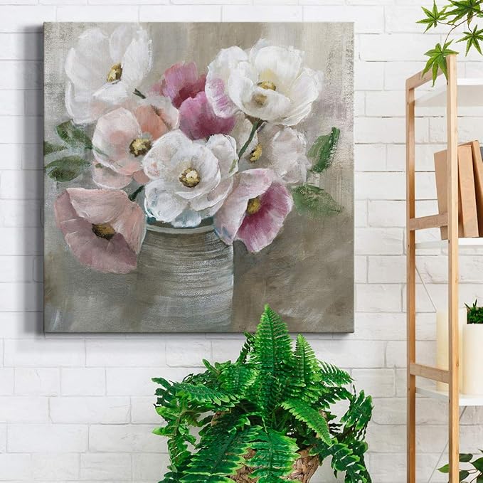 Wexford Home Square Premium Gallery Wrapped Canvas Flower Multicolor Wall Art Abstract Floral Romance Modern Pictures Print for Home Office, Ready to Hang, blooming and blushing