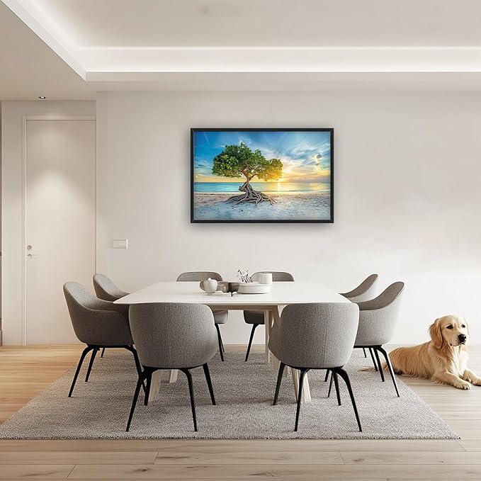 Beach Tree Large Framed Wall Art Sunrise Coastal Sea Pictures Oversized Tree of Life Wall Decor Canvas Print Painting Aesthetic Modern Artwork for Living Room Bedroom Office Bathroom Home Decor 36L"x24W"