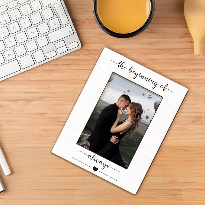 Engagement Picture Frame 5x7, Wedding Photo Frame, Engagement Gifts for Couples Newly Engaged, The Beginning of Always Wedding Couples Wooden Picture Photo Frames for Desk Home Room Decor