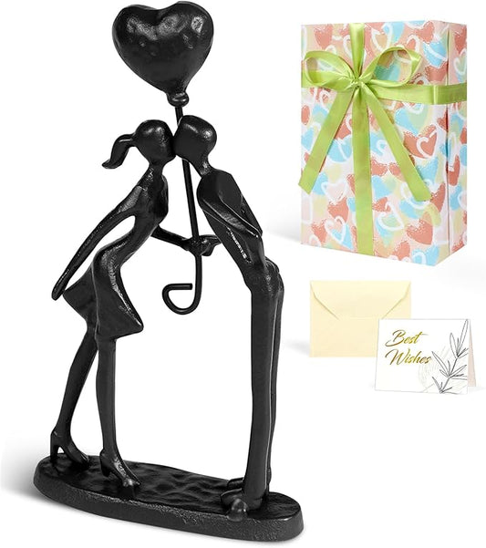 Kissing Couple Small Statue Cast Iron Sculpture Decor, Wedding Anniversary Romantic Gifts for Couple Women Men Wife Husband Girlfriend Boyfriend Birthday Gifts