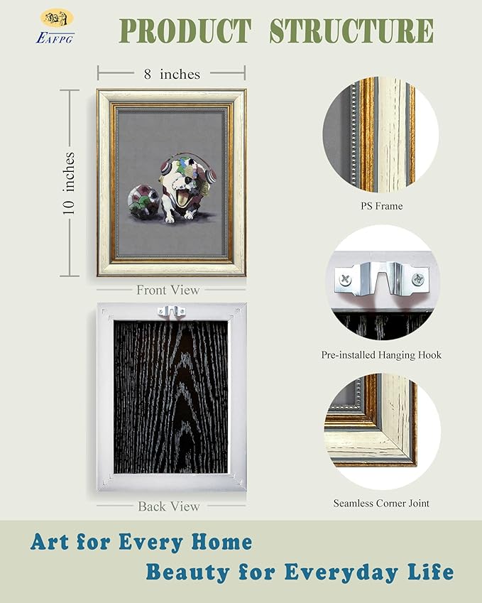 EAFPG Textured Gel Finish Gold Framed Vintage Wall Art for Bathroom, Funny Dog Painting Canvas Print for Living Room or Bedroom, Cute Animal Picture for Kitchen, Aesthetic Wall Decor, 8"x10"