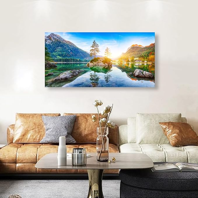 Landscape Canvas Wall Art for Living room Office Bedroom Forest Mountain Scenery Wall Art Stone Tree Clear Lake Pictures Art Print Paintings Modern Nature Wall Decor Artwork Waterproof -20 * 40inch
