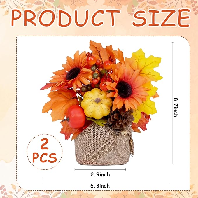 Waipfaru Fall Decor, Fall Decorations for Home，2Pcs Artificial Fall Flowers with Burlap Base, Fall Leaves Sunflower Decor Fall Leaves, Thanksgiving Decorations, Fall Centerpieces for Tables