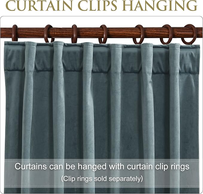 StangH Stone Blue Velvet Drapes - Room Darkening Window Curtains for Living Dining Room Nursery Kids Home Decor Thermal Insulated Back Tab Curtain Panels, W52 x L120, 2 Panels