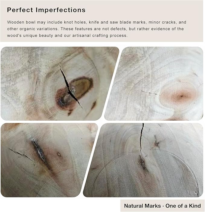 Hand Carved Wooden Decorative Bowl for Home Entryway Decor, Wood Centerpiece Bowl for Coffee Table Decor, Wood Dough Bowl for Farmhouse Decor (Natural)