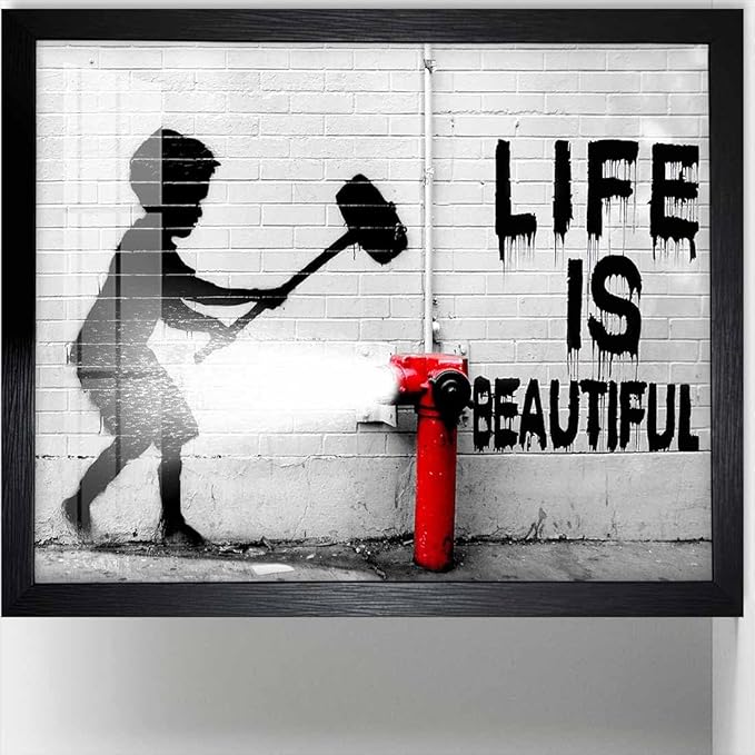 Biufo Banksy Canvas Wall Art Poster Graffiti Print Picture Pop Street Art Decor for Home Bedroom Living Room (10L x 8W, Framed)