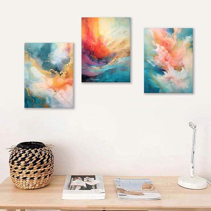 Abstract Canvas Wall Art Colorful Picture Painting Wooden Framed Rendering Posters Prints Artwork for Modern Home Women Bedroom Bathroom Kitchen Hotel Ready to Hang [36''W x 16''H]