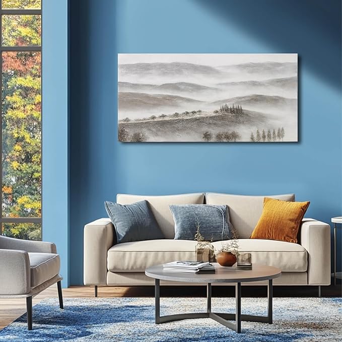 NBAODAN Grey Landscape Art Mountain and Forest Wall Art Living Room Wall Decorations Contemporary Wall Decor Prints for Bedroom Kitchen 24x48 Inch