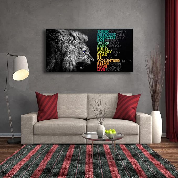 Animal Lion Canvas Wall Art Motivational Inspirational Quotes Picture Canvas Prints with Frame, Wall Art Decorative,Inspirational Quotes Canvas wall art paintings is Waterproof,20x40inches