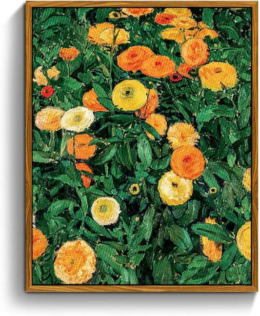 crmotu Vintage Framed Wall Art, Flower Market Aesthetic Art Prints, Botanical Floral Canvas Pictures, Daisy Nature Wall Decor Oil Paintings, Retro Bedroom Kitchen Office Desktop Small Artwork 8x10in