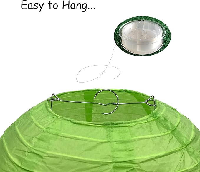 Handmade Decorative Chinese Japanese Hanging Paper Lanterns 24pcs Assorted Sizes 6", 8", 10", 12" Mixture Colors Decoration for Home, Weddings and Parties Lanterns (All Green)