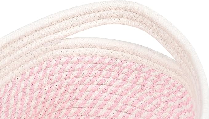 CubesLand Cotton Rope Baskets for Shelves Storage,Cube Shelf Closet Storage Bins Set 2,Long-lasting &Skin-friendly Toy Basket Bin,Stylish Room Decor Basket,Woven Off White/Mixed Pink