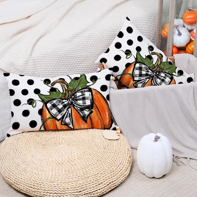 AACORS Fall Pillow Cover 12x20 Inch Polka Dots Pumpkin Decor Autumn Farmhouse Seasonal Pillow Case Decoration for Home Sofa Couch AA279-12-2