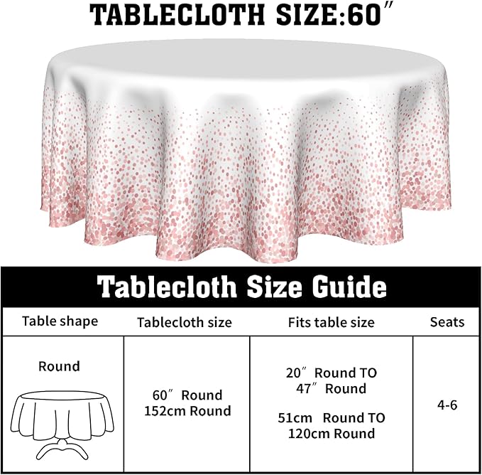 Rose Gold Tablecloth Round 60 Inch Vinyl Spring White Table Cloth Waterproof Fabric Tablecloths Decorative for Holiday Home Party Wedding Picnic
