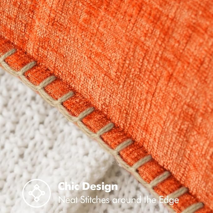 MIULEE Pack of 2 Fall Couch Throw Pillow Covers 20x20 Inch Bright Orange Farmhouse Decorative Pillow Covers with Stitched Edge Soft Chenille Solid Dyed Pillow Covers for Sofa Bed Living Room