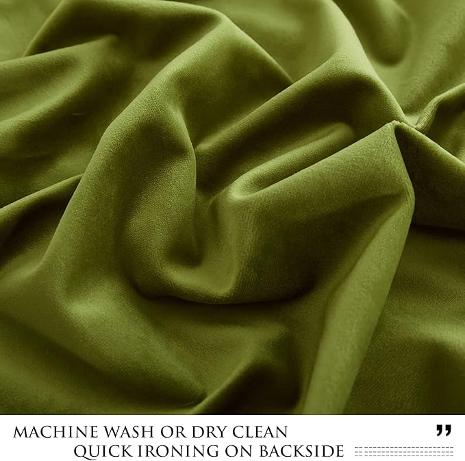 StangH Olive Green Velvet Curtains for Bedroom, Light Blocking Thermal Insulated Velour Drapes for Living Room/Farmhouse/Office, W52 x L84, 2 Panels