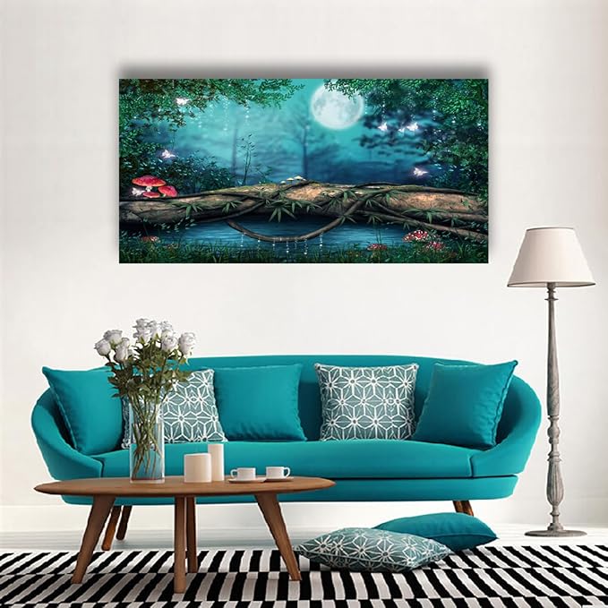 Lake Water Pictures Canvas Wall Art for Living room Bedroom Wall Decor,Tree Wall Art Print Paitnings for home Decor,Morden Artwork Dream Picture Moon Canvas Art Waterproof Stretched Ready to