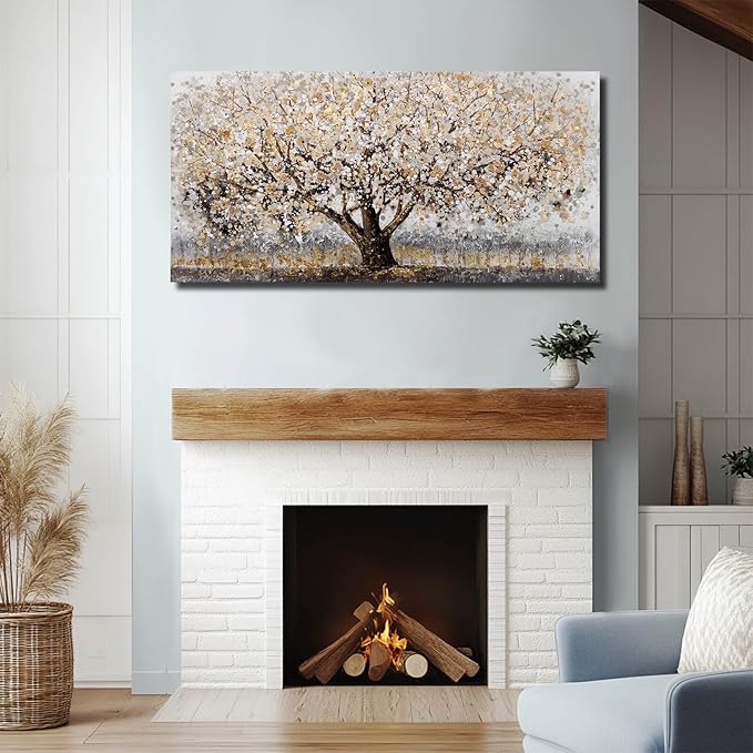 CHUDANHAO Abstract Grey Graffiti Wall Decor Big Tree Painting Gold Photo Prints Modern Canvas Art for Dining Room Bedroom 24"x48" Gallery Wall Art