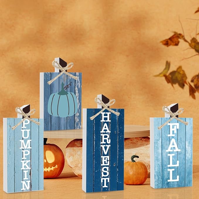 Fall Decorations for Home Thanksgiving Decorations Indoor Autumn Decor Sign Fall Gifts for Women Men Blue Pumpkin Vintage Fall Centerpieces for Dining Table Farmhouse Kitchen Bathroom Bedroom Office