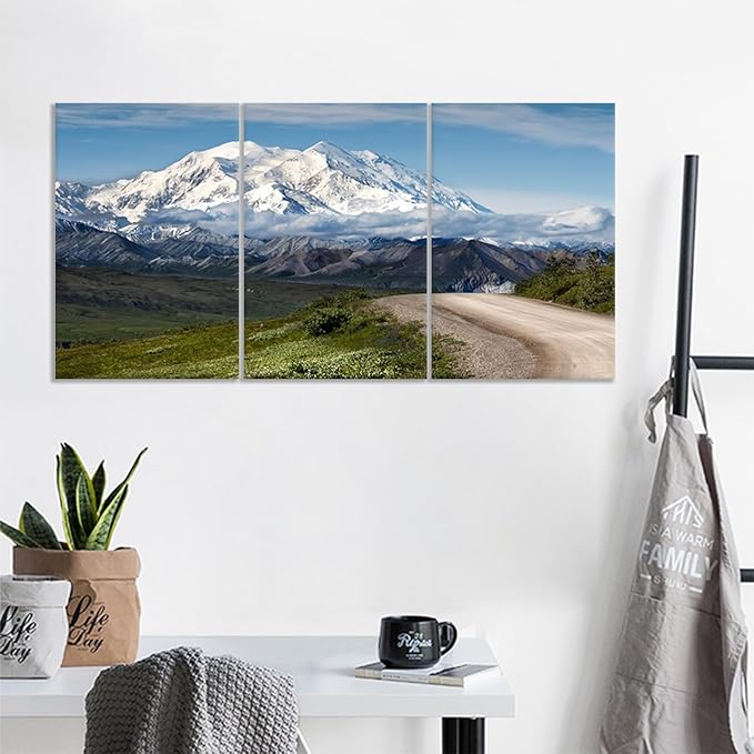 Snow Mountains Canvas Wall Art Winter Snowscape Posters Print Modern Landscape Theme Picture Painting Wall Decor Artwork for Home Bedroom Kitchen Dinning Room Stretched and Framed [48''Hx24''W]