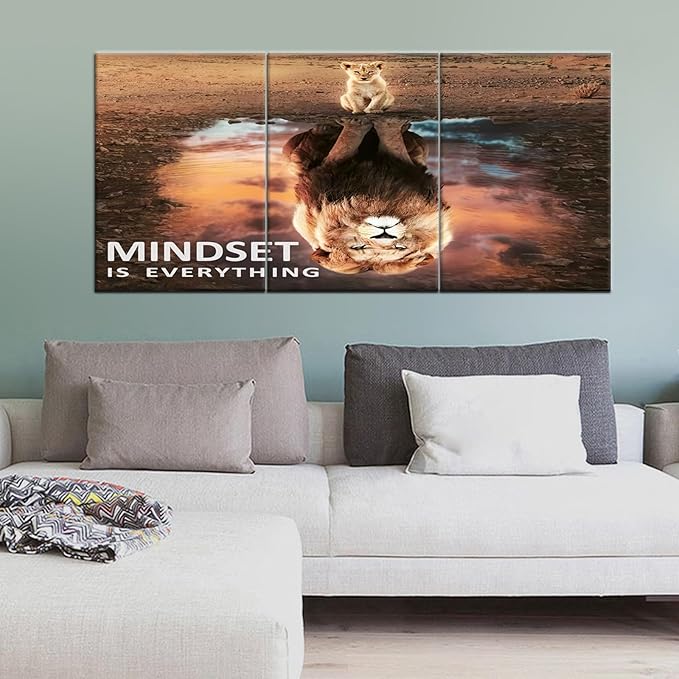QYHART Lion Inspirational Poster Motivational Wall Art 3 Pieces Canvas Prints Artwork for Living Room Modern Home Decor Painting Pictures Stretched and Framed Ready to Hang [60''Wx 28''H]