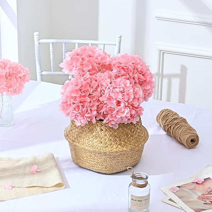 Artflower 4Pcs Real Touch Hydrangea Artificial Flowers, 22.5'' Pink Full Latex Faux Hydrangea Flowers for Home Floral Arrangements Wedding Bouquets Kitchen Table Centerpiece Decorations