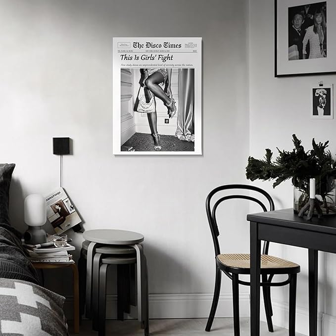 Vintage Shining Framed Wall Art,Hot Girl Newspaper Prints Motivational Affirmation Poster Trendy Canvas Wall Art Modern Retro Magazine Decor for Bar Cart Living Room Home Décor Apartment Bedroom 20x24
