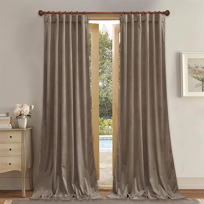 StangH Taupe Velvet Curtains 92 inches Long Luxury Room Darkening Drapes, Back Tab Thermal Insulated Curtain Panels for Modern Living Room, W52 x L92, 2 Panels