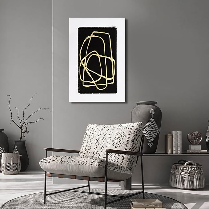 CHUDANHAO Minimalist Home Decor Black and Gold Canvas Painting Line Artwork Neutral Wall Art 24"x36" Bedroom Decorations Kitchen Art