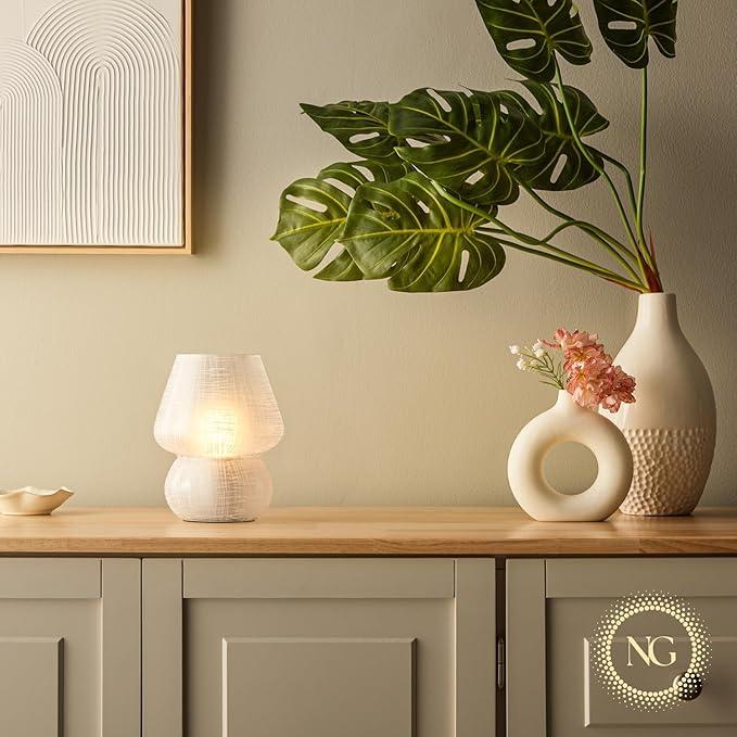 Next Glow Mushroom Lamp – Table Lamp, Modern Dimmable LED Night Light for Bedrooms, Kids Rooms, Bedside Nightstands, Living Room and Kitchen Decor – Pretty Desk Light, E26 Socket w 120V Bulb (White)