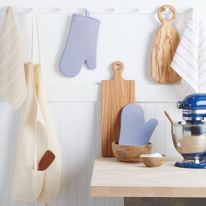 KITCHENAID Ribbed Soft Silicone Oven Mitt 2-Pack Set, 7.5"x13", Lavender Cream