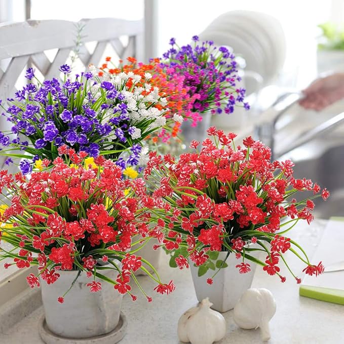 Artificial Flowers, 20 Bundles Outdoor Fake Flowers for Decoration UV Resistant Faux Plastic Plants Garden Porch Window Box Décor(Red)