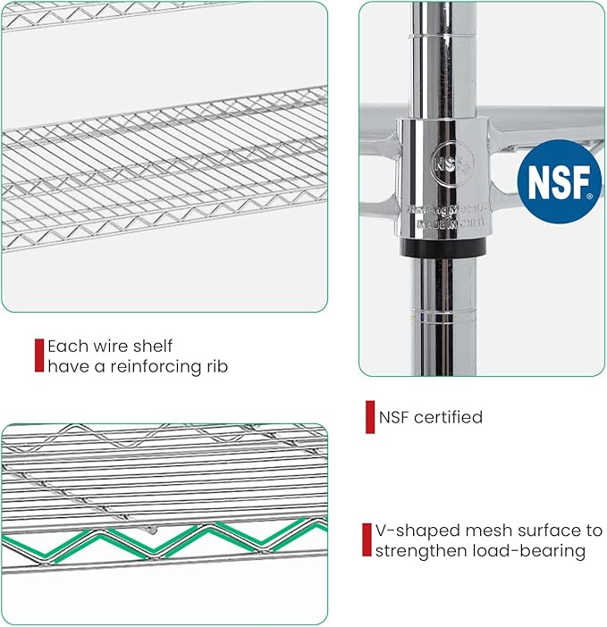 PayLessHere | 6-Tier Wire Shelf with Wheels | 48"x18"x76" | Chrome | Adjustable Racks | Heavy-Duty Storage Shelves, Holds Upto 600 lbs | Rust-Resistant, No-Tool Assembly | for Home, Garage Shelving