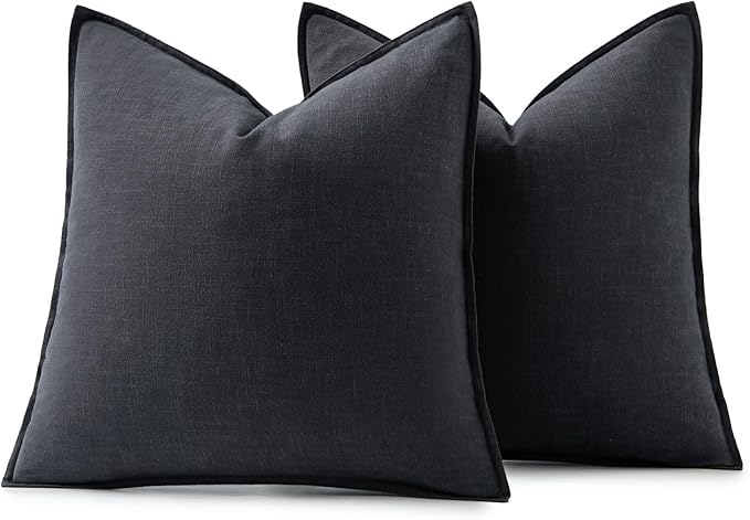 MIULEE Decorative Linen Euro Sham Pillow Covers 22x22 Inch Dark Gray Boho Farmhouse Neutral Couch Throw Pillows for Bed Pack of 2 Accent Modern Pillowcase Sofa Livingroom Home Decor