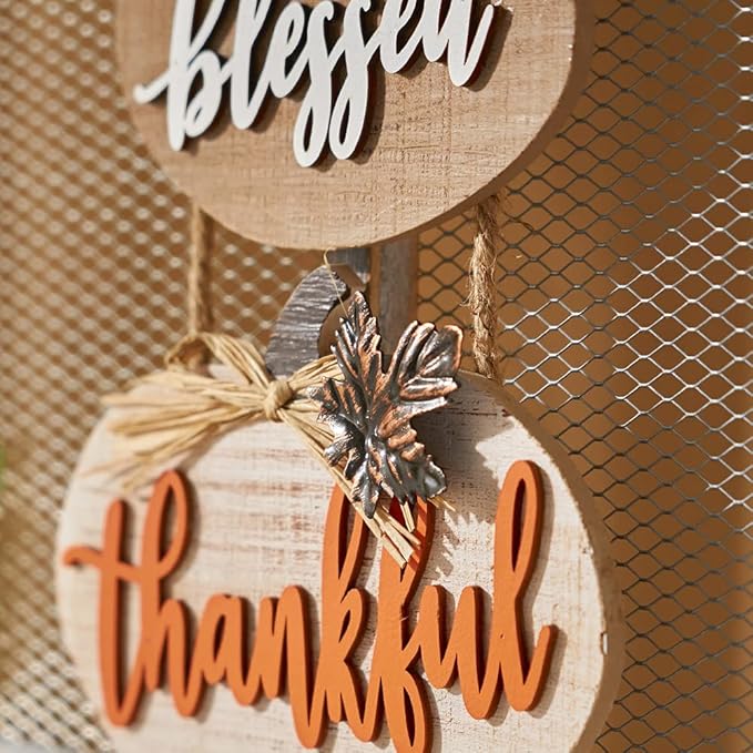Fall Decorations for Home Thanksgiving Sign Blessed Thankful Grateful Autumn Home Decor Wooden Farmhouse Thanksgiving Decoration Indoor Harvest Signs