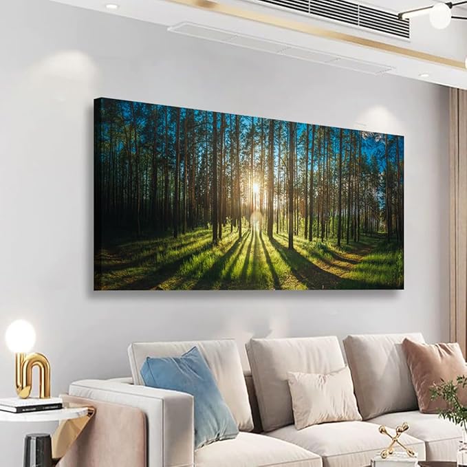 Sunrise Forest Pictures Canvas Wall Art for Living room Office Bedroom Wall Decor,Forest Wall Art Print Paintings Modern Green Nature Landscape Artwork Waterproof Ready to Hang-20x40inch