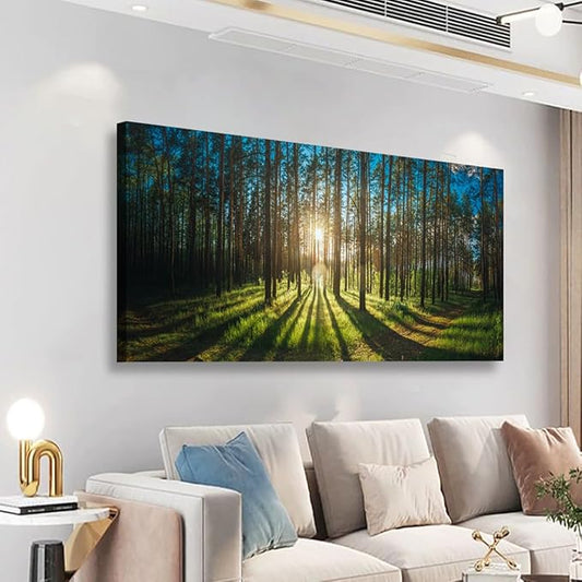 Sunrise Forest Pictures Canvas Wall Art for Living room Office Bedroom Wall Decor,Forest Wall Art Print Paintings Modern Green Nature Landscape Artwork Waterproof Ready to Hang-20x40inch