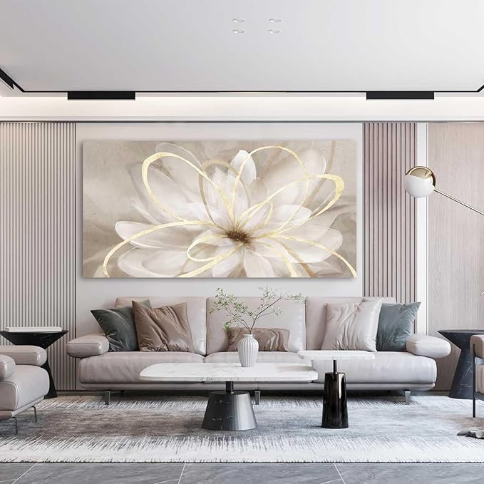 Kureful Large Painting Flower Canvas Wall Art for Living Room 30"x60" Gold Wall Decor Line Art Picture Wall Decor for Girls Bedroom Dining Room Kitchen