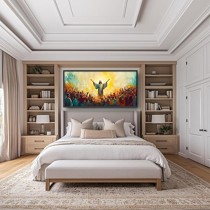 Flintis Large Christian Jesus Framed Wall Art Christ Jesus Pictures Wall Decor Abstract Religion Portrait Canvas Painting Print Artworks Framed for Living Room Bathroom Master Bedroom 60L X 30W