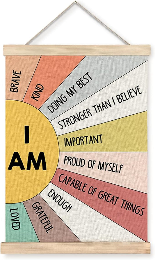 Supwhd Affirmation Wall Decor for Kids Boys Girls, I am Kind I am Brave Positive Affirmations Wall Decor, Affirmation Wall Art for Nursery Classroom Kids Bedroom 12x16