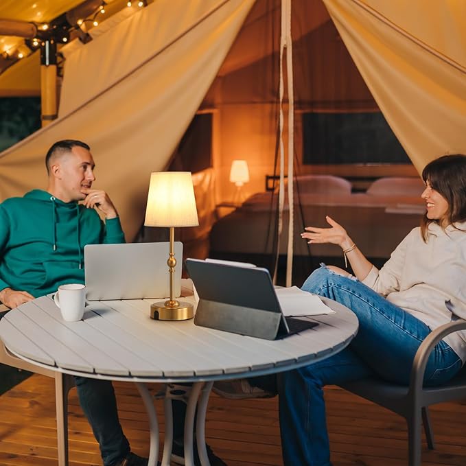 Cordless Rechargeable LED Table Lamp with Dimmer,Nightstand Lamp with USB Port,Antique Brass Portables Outdoor Lamp, Battery Operated Lamp for Patio Bedroom Bedside Balcony Camping Bar RV