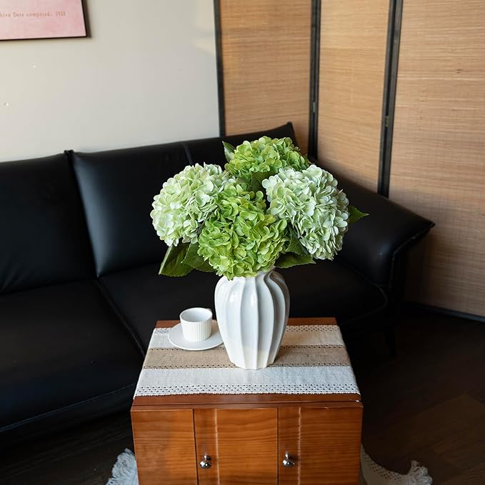 4PCS Artificial Flowers Large Hydrangeas Flowers Latex Bouquet for Wedding Bridal Office Home Party Decoration (2Pcs Green+2Pcs Light Green)