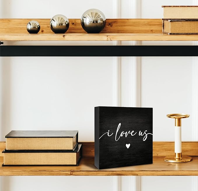 Inspiration Bedroom Decor Wooden Box Sign, Home Decor I Love Us wedding gifts for couples 2024 Bedroom DecorLove Signs, Family Room Decor, 5x5 Inch, black