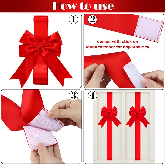 WILLBOND 4 Pieces Red Christmas Cabinet Ribbons Bows Large Red Bow Christmas Door Kitchen Cabinet Ribbon Bows Locker for Xmas Holidays Party Decorations Supplies