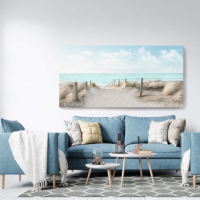 Large Canvas Wall Art Sky Beach Painting Picture Print on Canvas Framed Wall Art for Living Room Wall Decor for Bedroom Modern Coastal Landscape Room Decorations Artwork Size 60x30 Ready to Hang