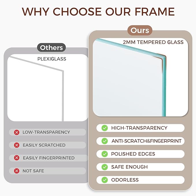 8.5x11 Picture Frame Set of 3, Solid Oak Wood & Tempered Glass, 8.5 x 11 Frame for Wall, Rustic Wood 8.5 by 11 Frames, 8.5x11 Frame with Mat for 6x8, Natural Oak Color