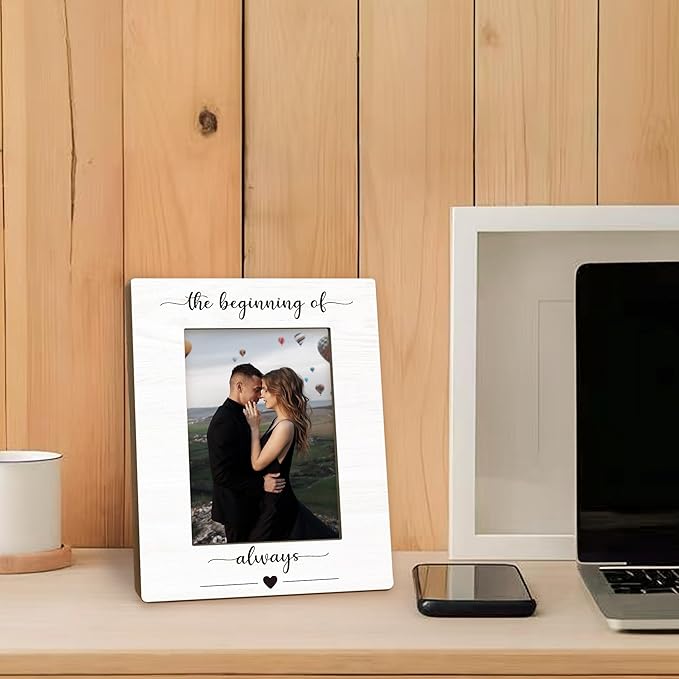 Engagement Picture Frame 5x7, Wedding Photo Frame, Engagement Gifts for Couples Newly Engaged, The Beginning of Always Wedding Couples Wooden Picture Photo Frames for Desk Home Room Decor