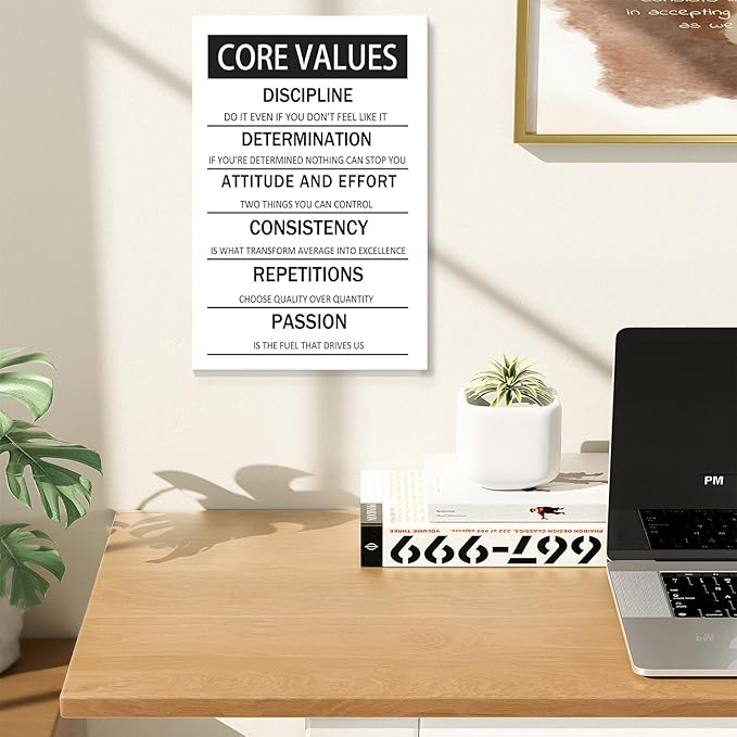 Inspirational Canvas Wall Art Decor Motivational Poster Framed Painting Core Values Picture Print Artwork for Modern Home Bedroom Living Room Office Decoration Ready to Hang [12''W x 18''H]